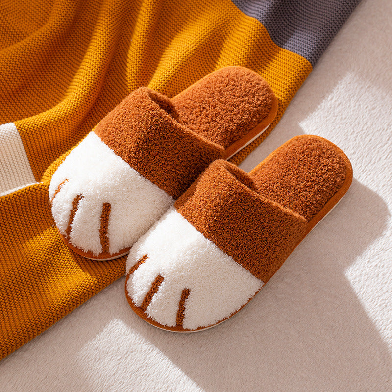 Cute cat paw plush cotton slippers