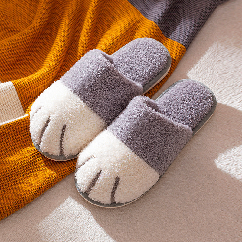 Cute cat paw plush cotton slippers