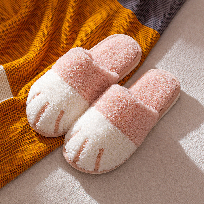 Cute cat paw plush cotton slippers
