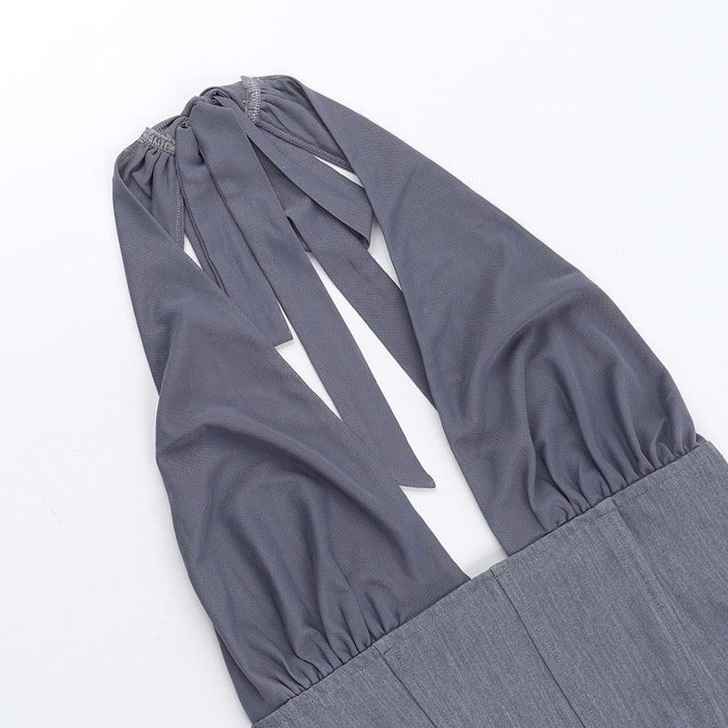 mesh halter top grey