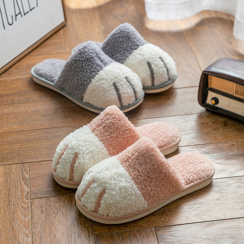 Cute cat paw plush cotton slippers