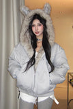 Fox Ear Hooded Bomber Jacket