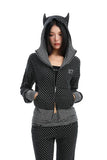 Polka Dot Devil Ear Hooded Zip-Up Jacket