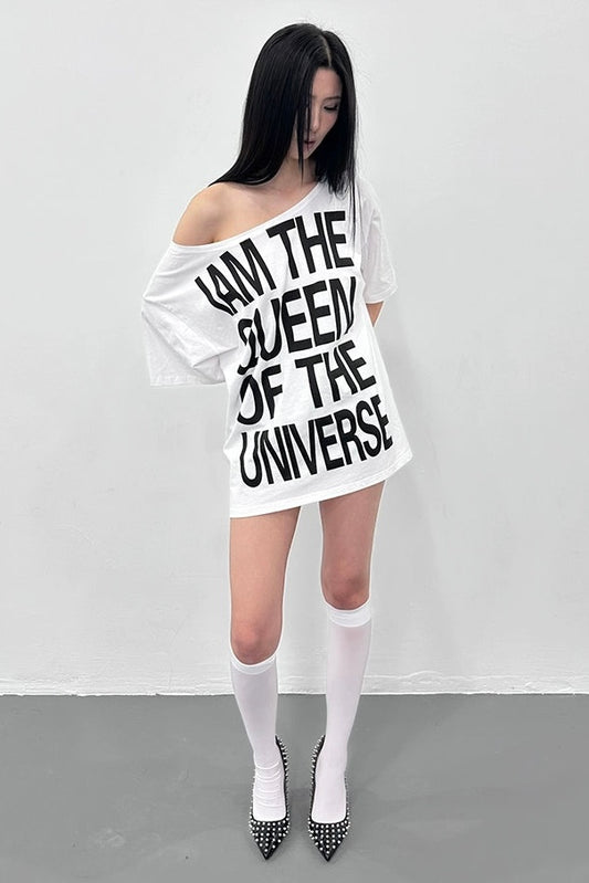 Slogan Loose Off-Shoulder top