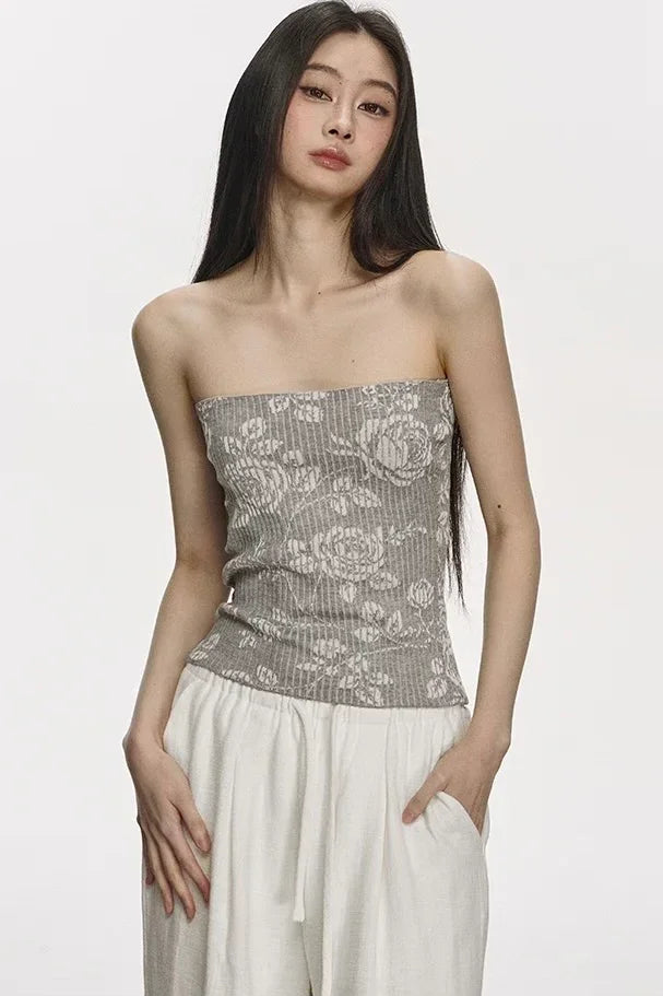 Rose print tube top grey
