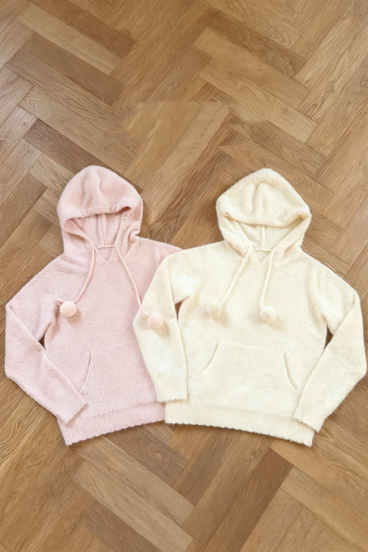 Imitation mink fur hooded knitted sweater