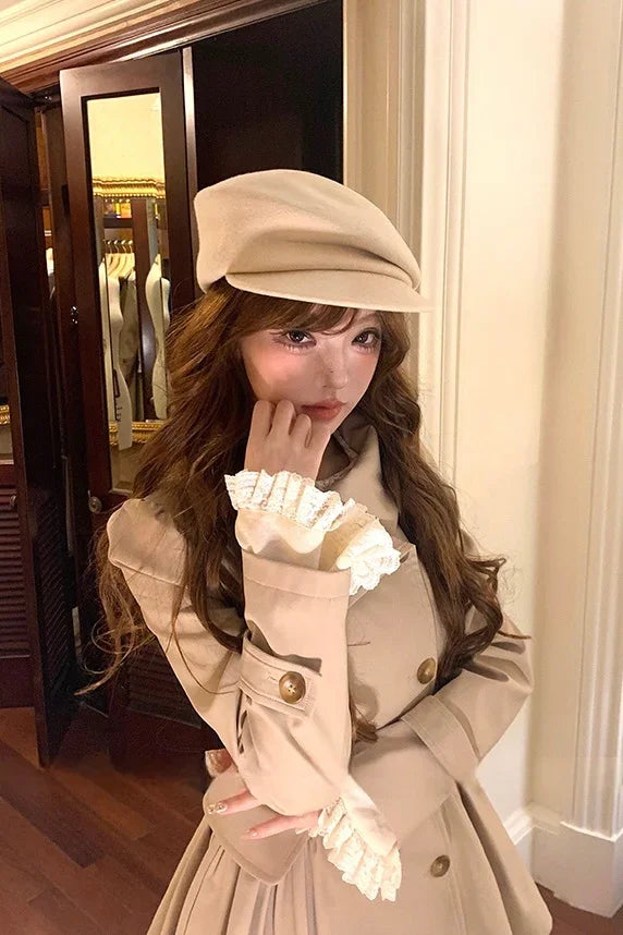 Princess Style Asymmetrical Collar Mini Swing Trench Coat
