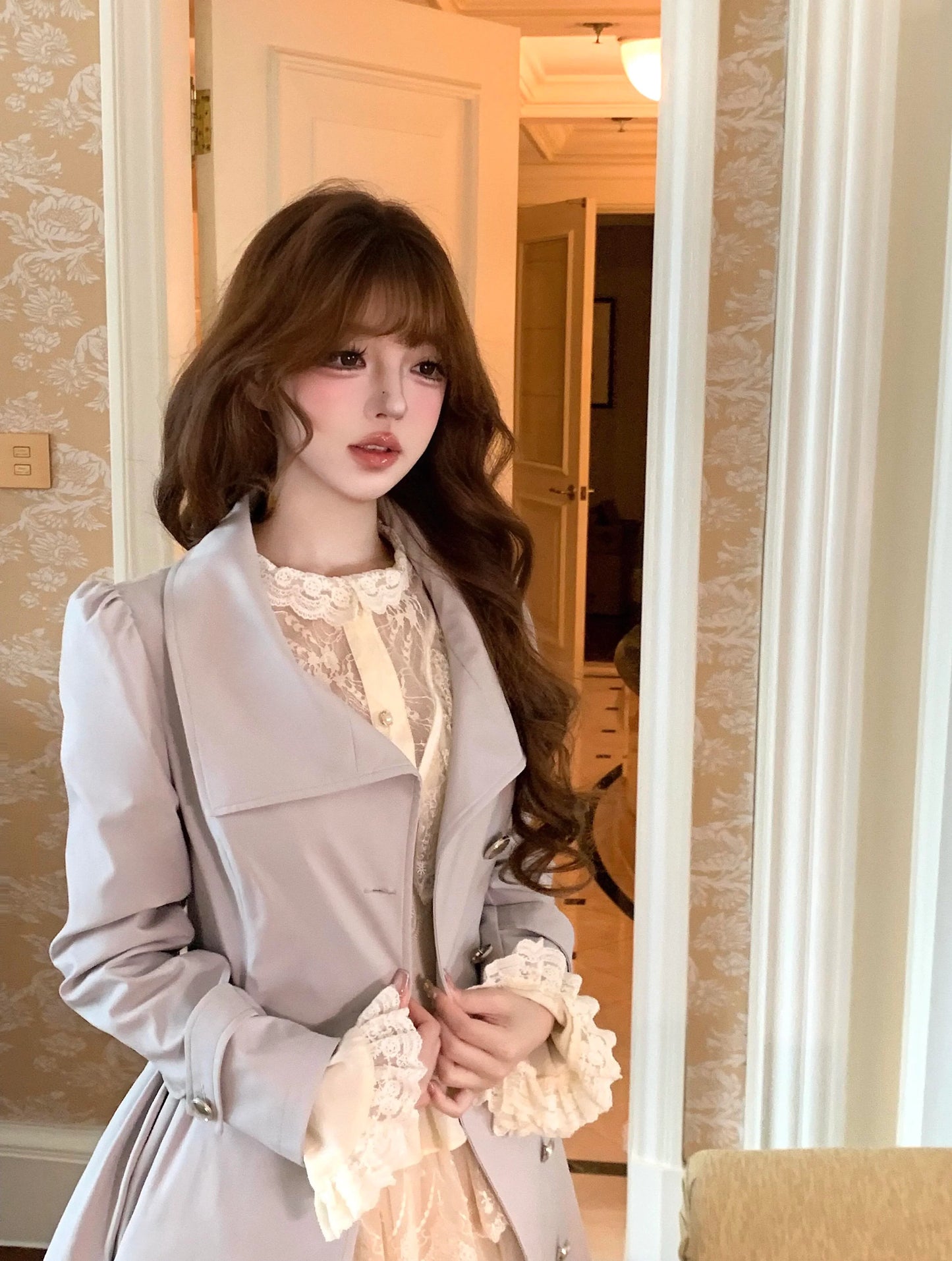 Flared Hem Grey Trench Coat