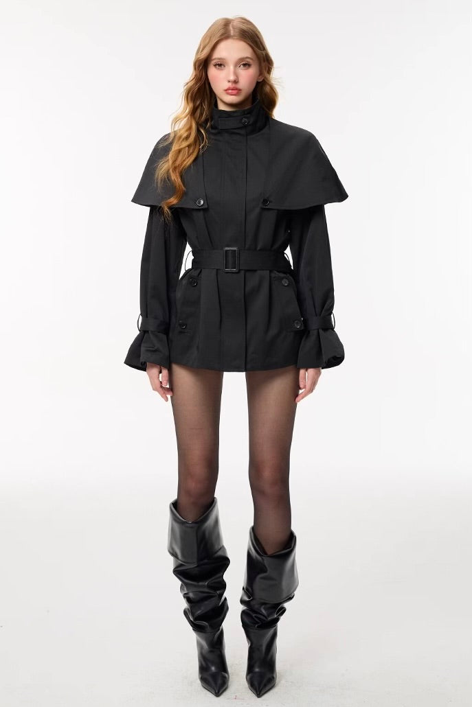 trench coat with a detachable shawl