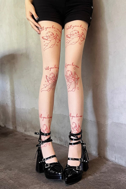 Love letter printed angel pantyhose