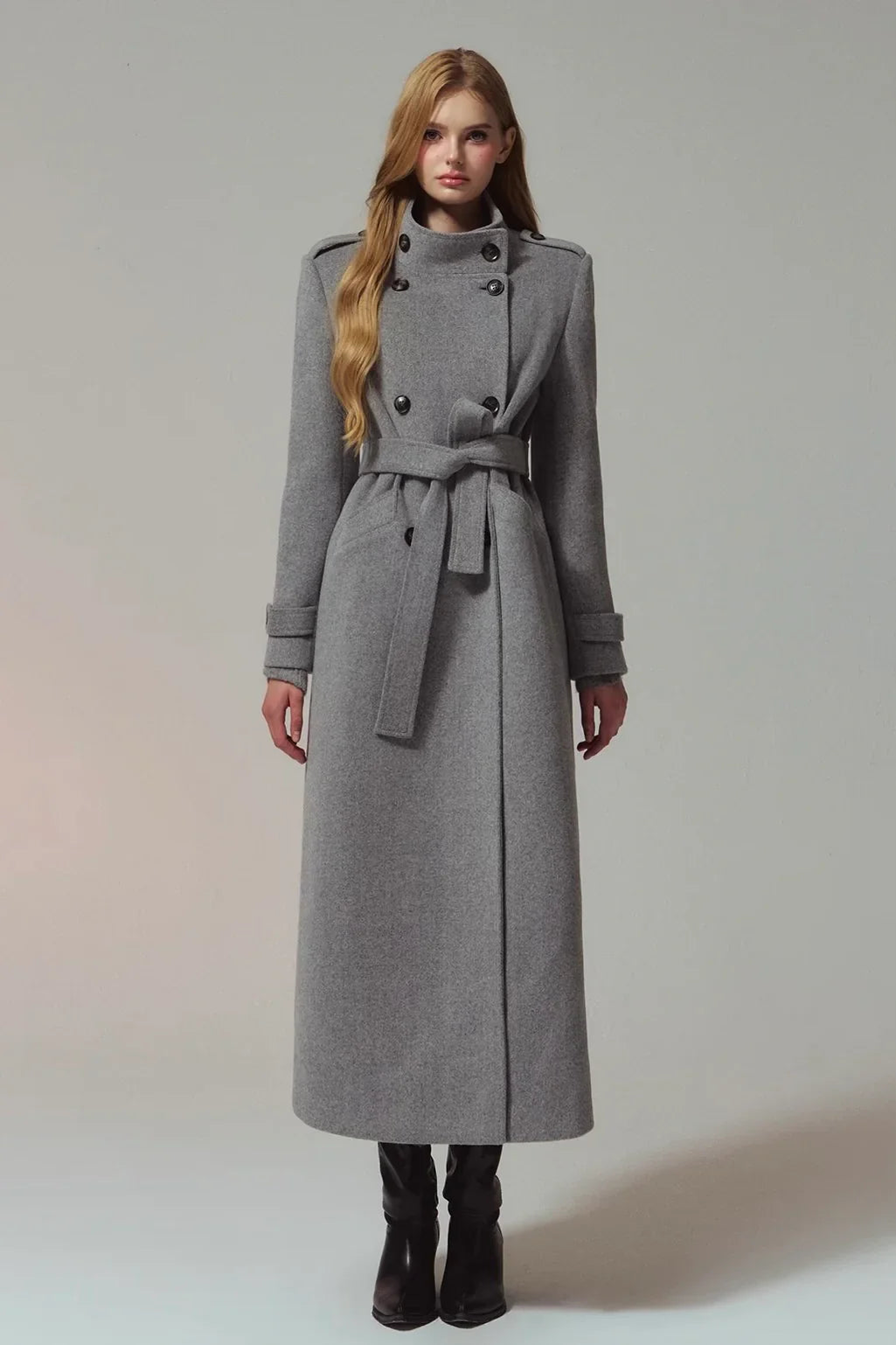 standing collar double breasted woolen coat