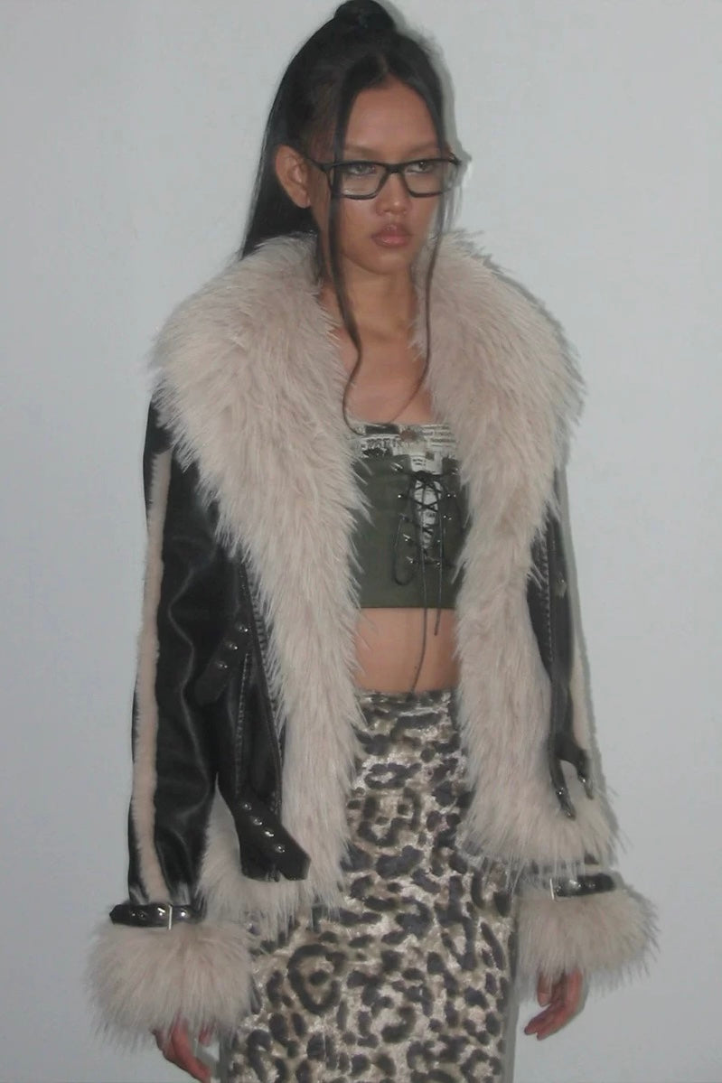 Polished old rework faux fur jacket