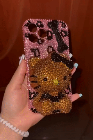 Leopard Print Hellokitty Handmade Rhinestone Phone Case