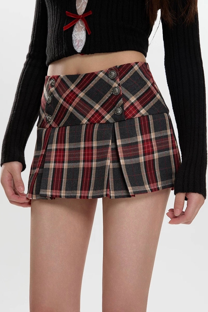 Plaid mini pleated skirt