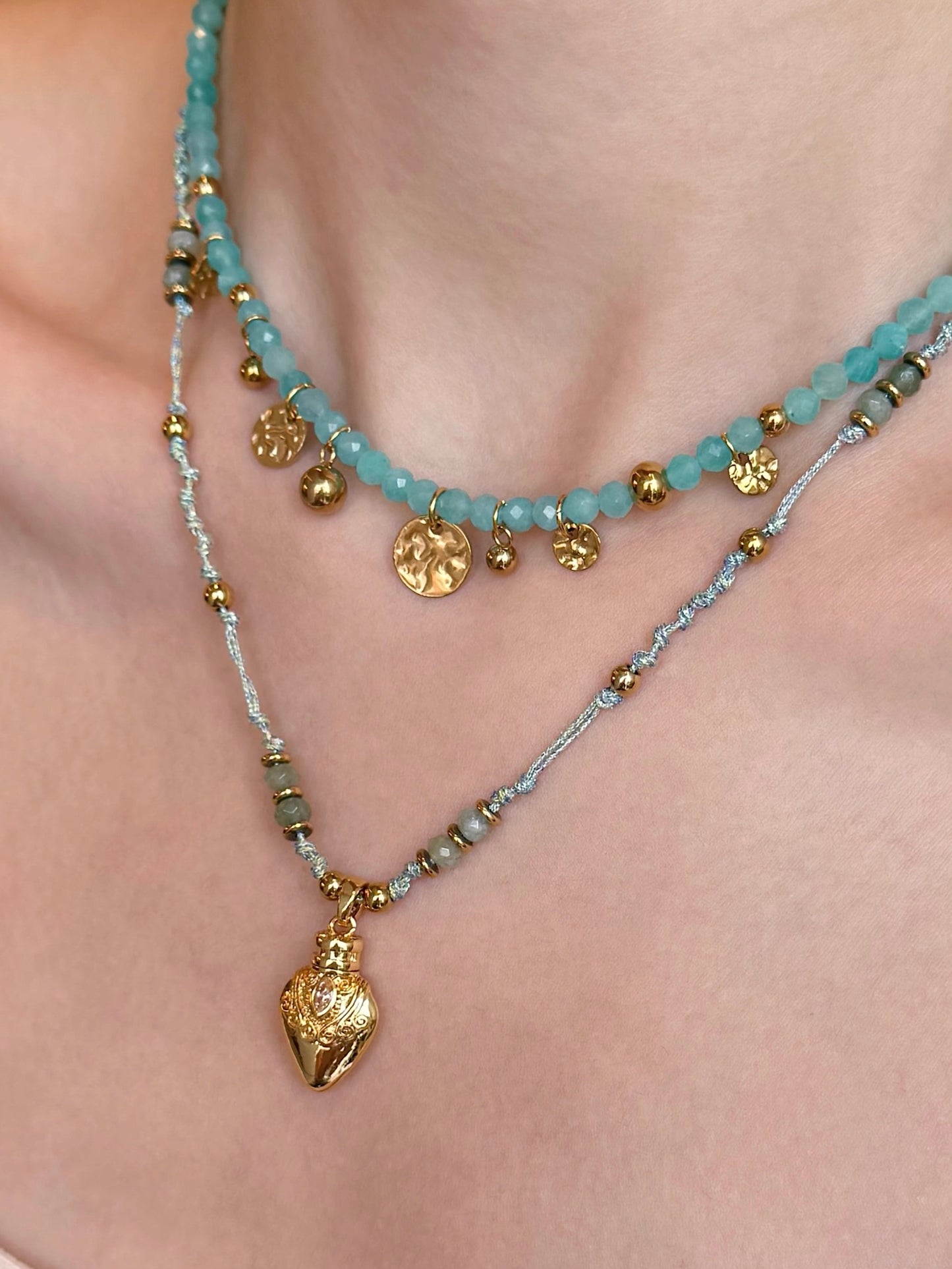 Sea God Tianhe Stone Bead Love Braided Rope Necklace