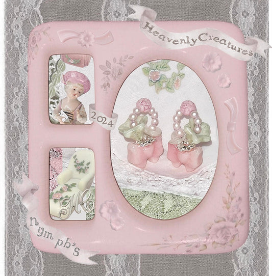 ~Ningfu Flower Basket~Light Pink Pearl Handle Three Dimensional Lily Flower Basket Shaped Earrings