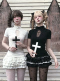 Cross stitch doll black and white Gothic hollow Tee
