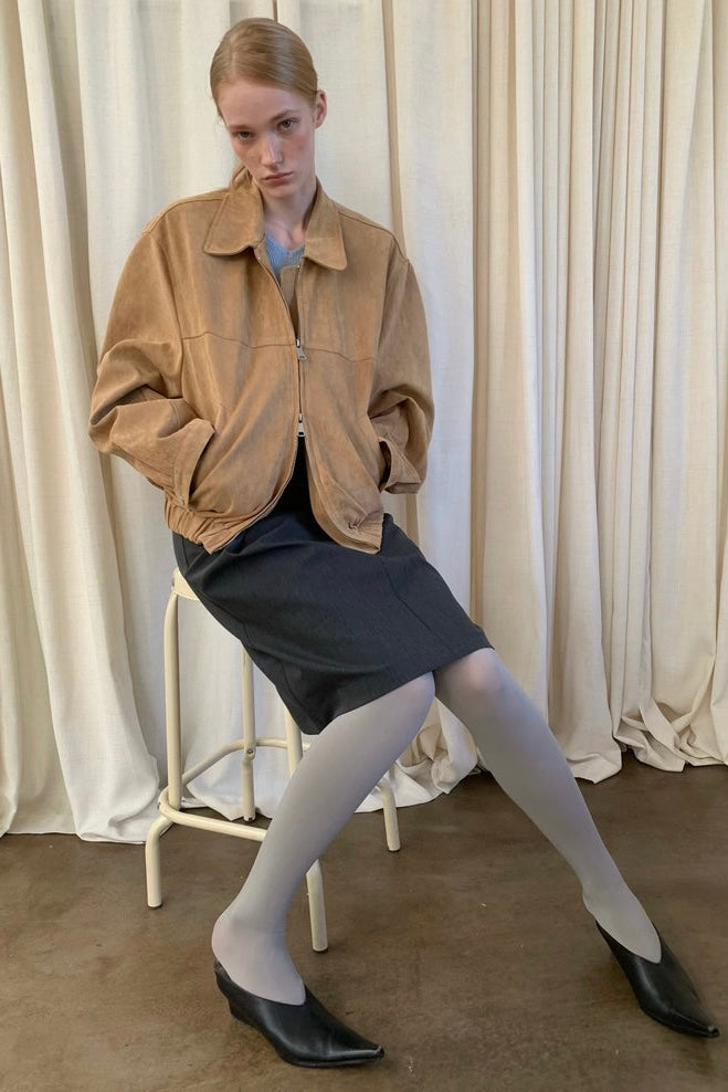 Flip collar zipper suede short jacket