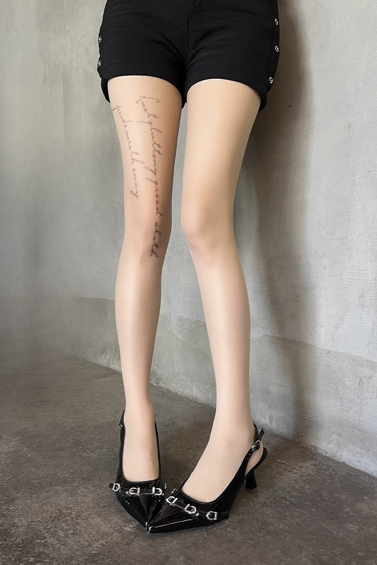 Letter print, skin tone, pantyhose tattoo