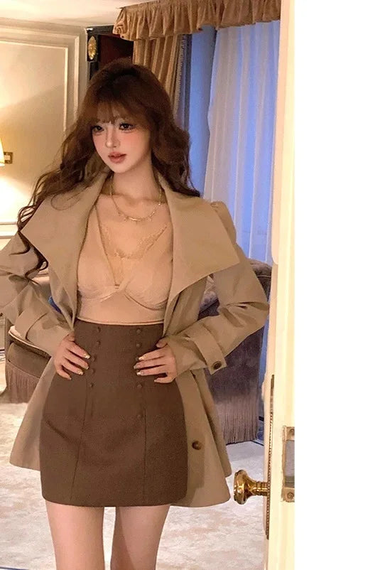 Princess Style Asymmetrical Collar Mini Swing Trench Coat