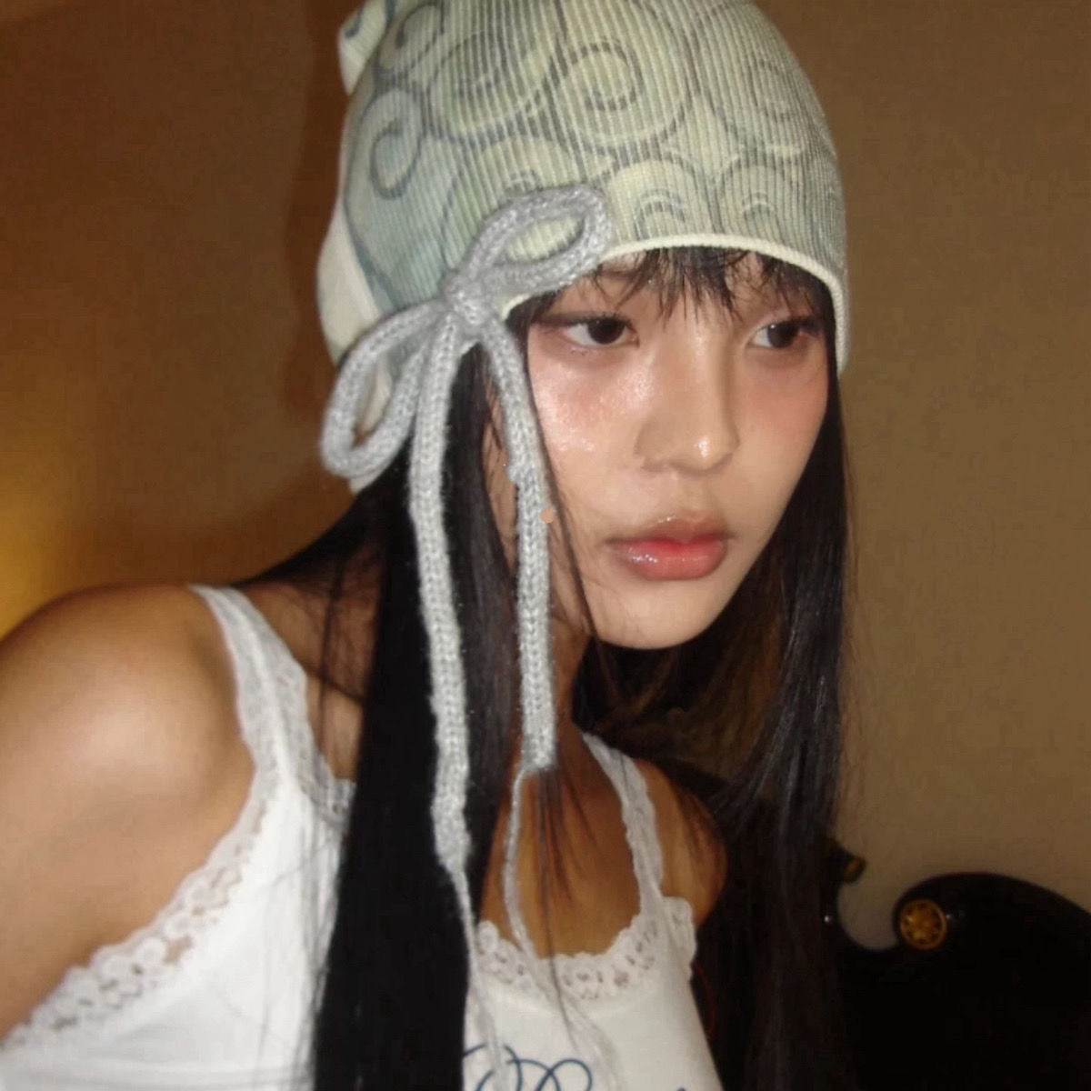 Rose Lamb Pattern Print Beanie