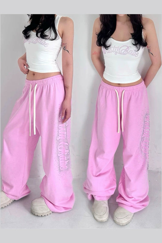 Pink Rhinestone Sweatpants