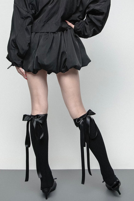 silk ribbon bow warm plush socks