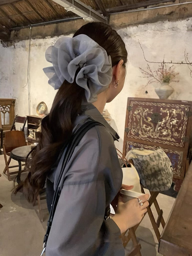 Grey organza scrunchie