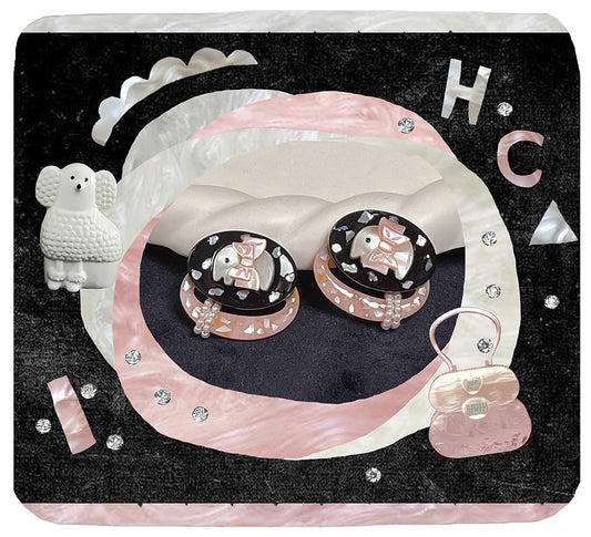 ~* Jade powder box elephant *~Dragon Palace Zoo elephant shaped sparkling shell pearl earrings