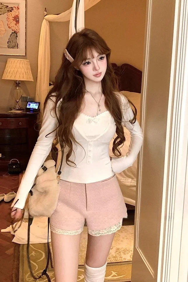 Lace Bow Faux Layer Top