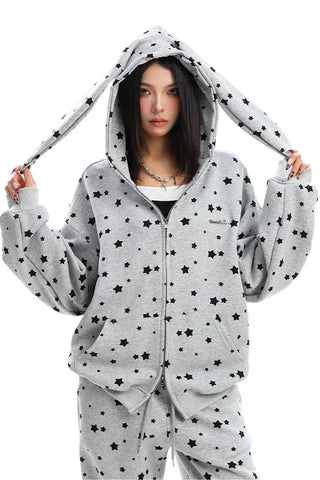 rabbit ears hooded sweatshirt pants two-piece set