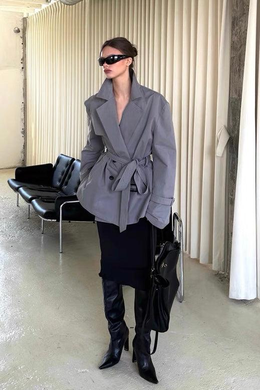 Grey short trench coat