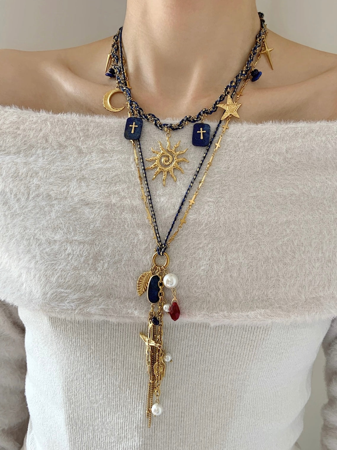 Harley hand woven sun lapis lazuli necklace