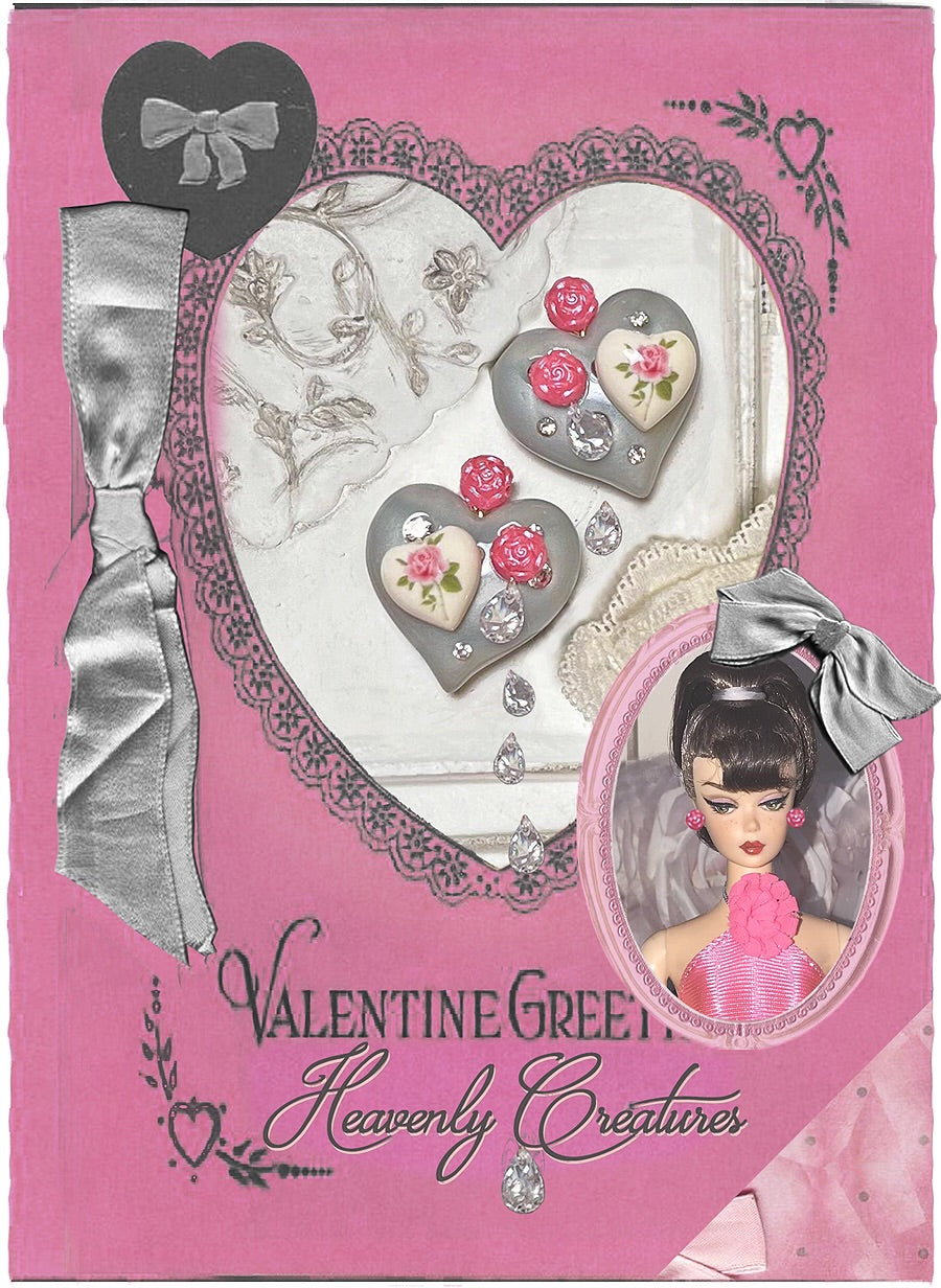 ~* Screen specific Peach Heart Pink Box *~Rose&Sparkling Tears Diamond Millennium Club Silver Earrings