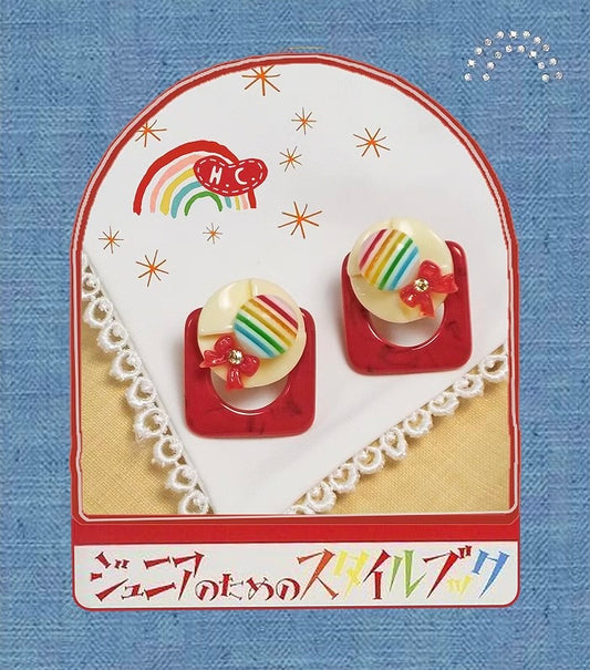 Rainbow Hat~Swimming Goldfish~Showa Flavor Summer Festival Colorful Candy Girl Earrings Strawberry Red