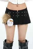 Rivet-embellished zip-pleated black mini skirt