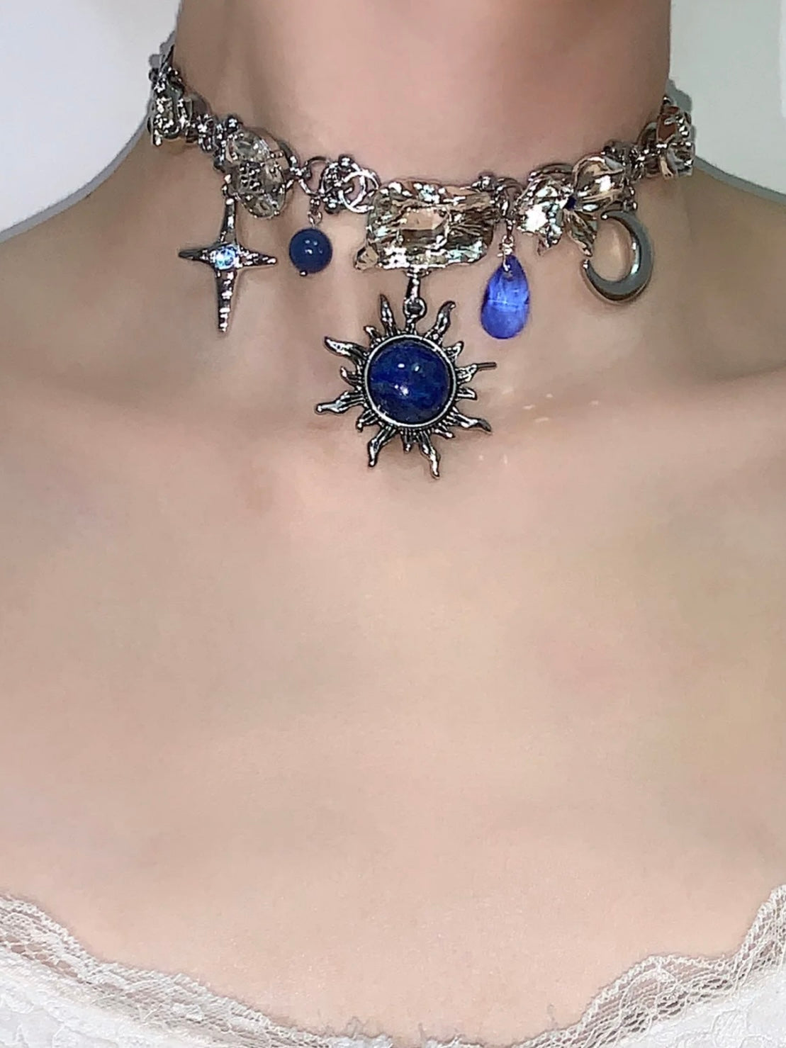 Zeus "lapis lazuli sun star moon pendant necklace choker