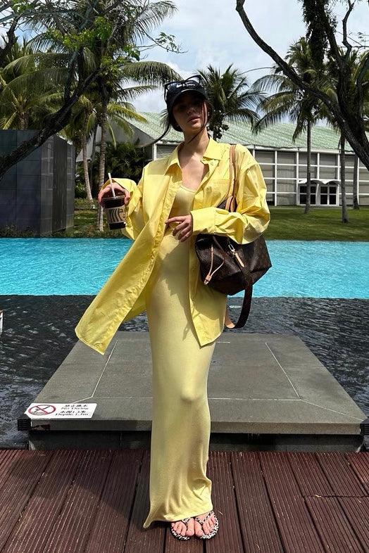 U-neck slim-fit fishtail dress