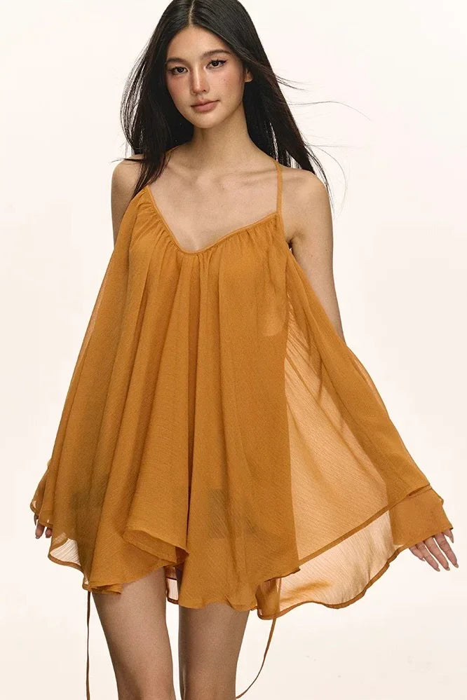 Chiffon mini dress orange