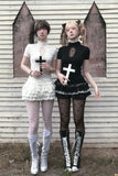 Cross stitch doll black and white Gothic hollow Tee