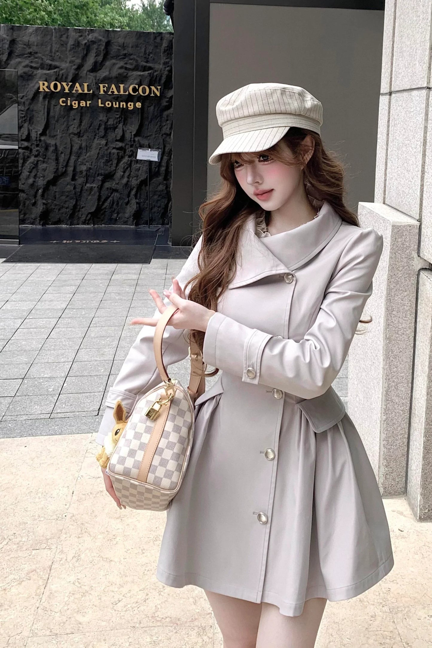 Light Grey Short Waist Tie Trench Coat