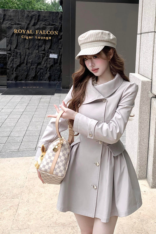 Light Grey Short Waist Tie Trench Coat