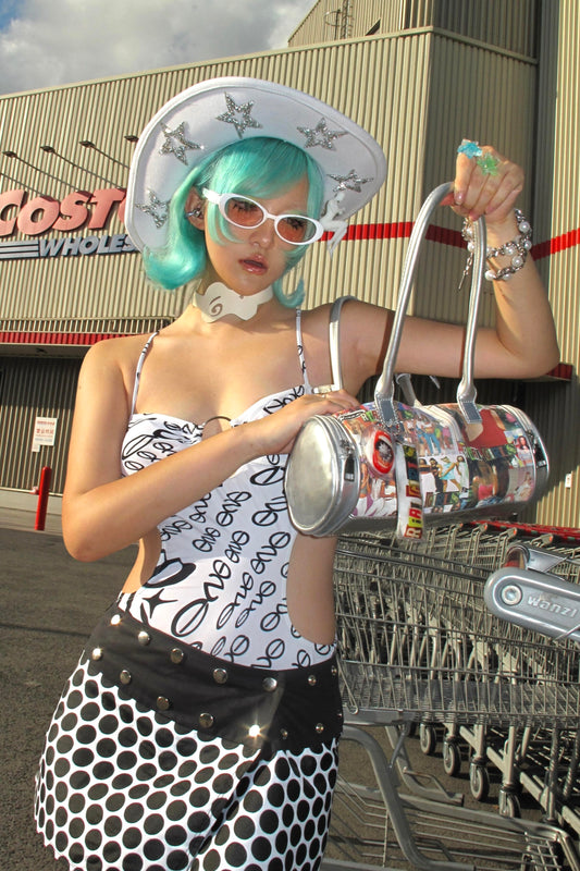 Full of portraits Y2K laser PU shoulder bag