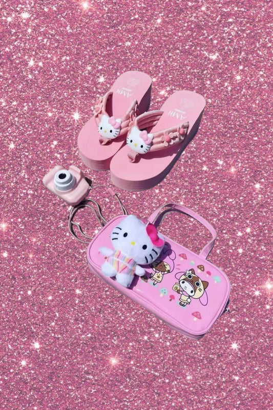 Pink Flower Hello Kitty Platform Slippers