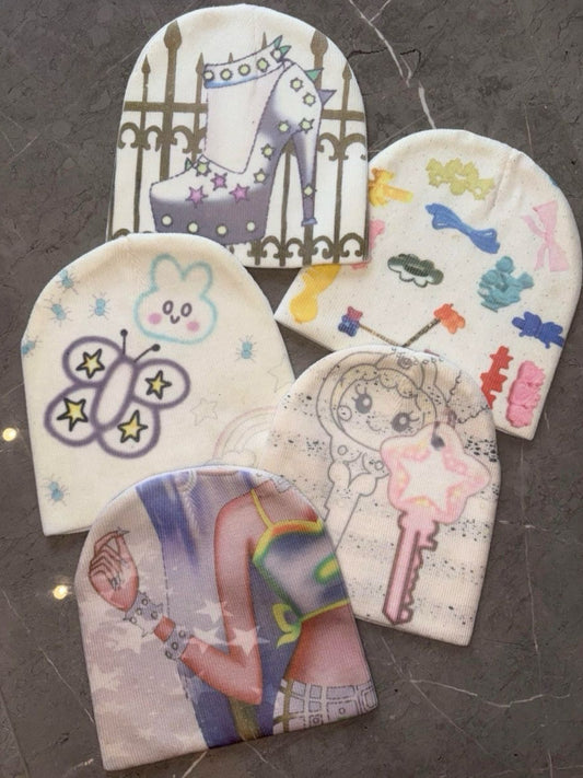 Drawing Print Knit Beanie