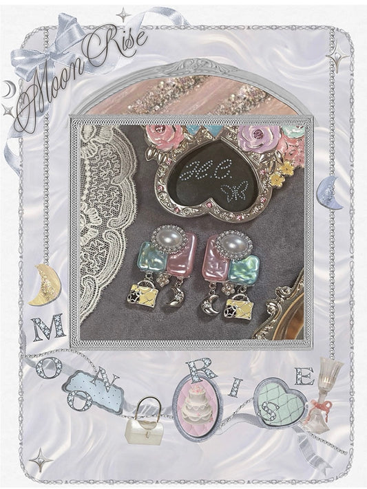 *Yuesheng Department Store *~Moon and handbag~Water ripple sparkling pearl luster geometric beauty earrings