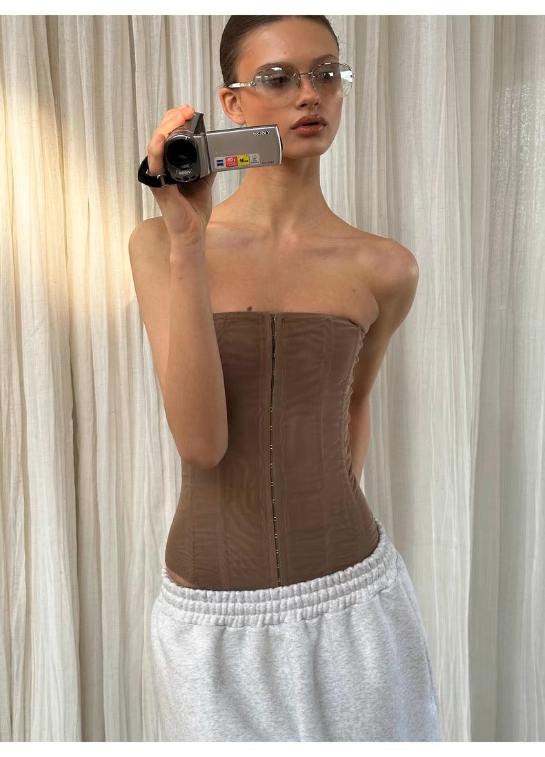 Mesh tube top brown