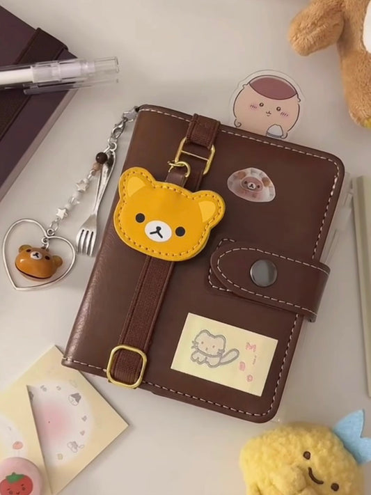Easy Bear Deep Brown M5 Leather Hand Booklet Loose leaf Notebook Detachable