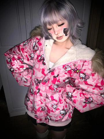 Hello Kitty Pink Camouflage Stand-Up Collar Jacket