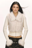 faux fur spliced sweater jacket